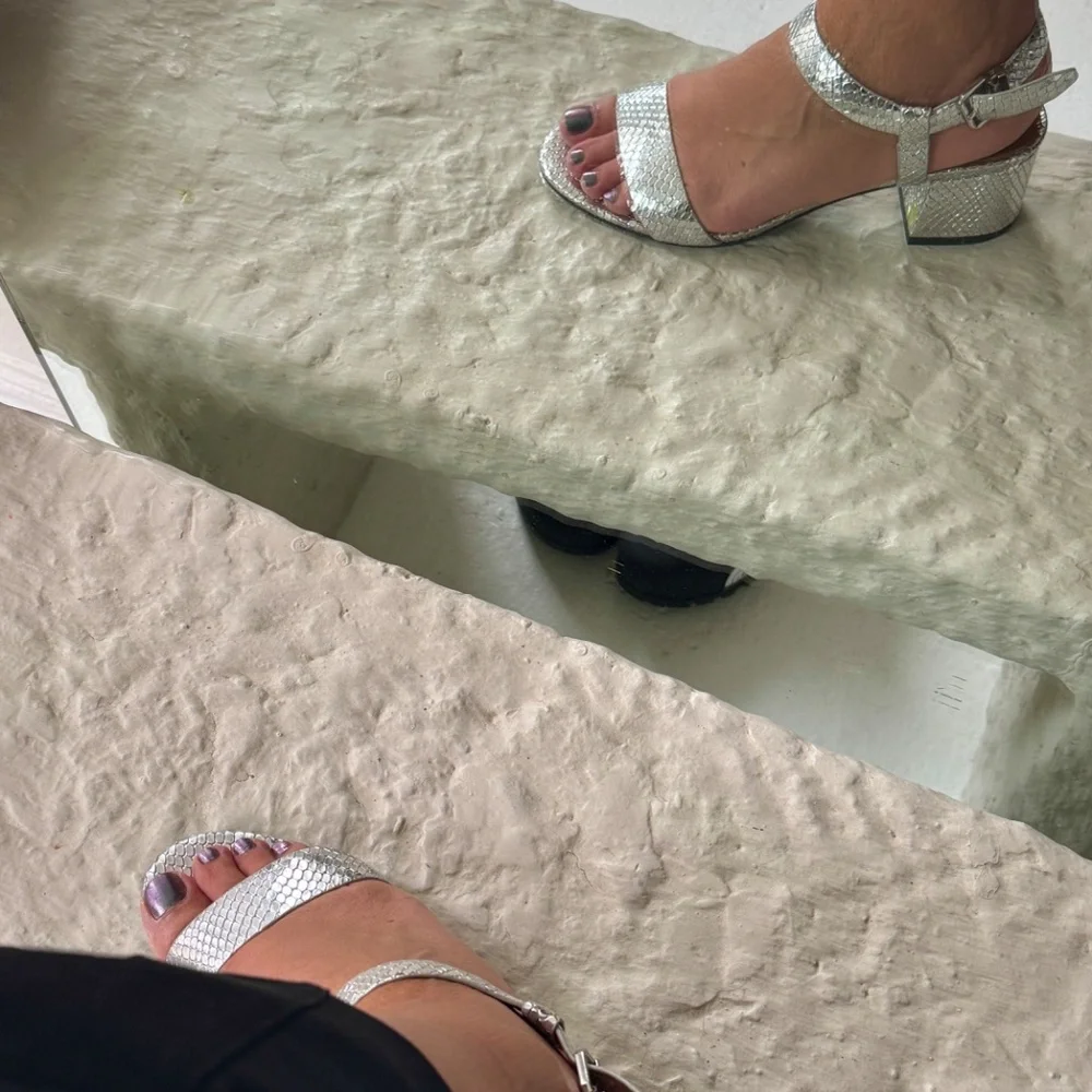 SILVER CHROME LEATHER HEEL SANDALS - Picture 4 of 4